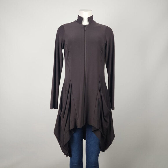 Simpli Brown Zip Up Long Jacket Size 6 - Picture 1 of 8
